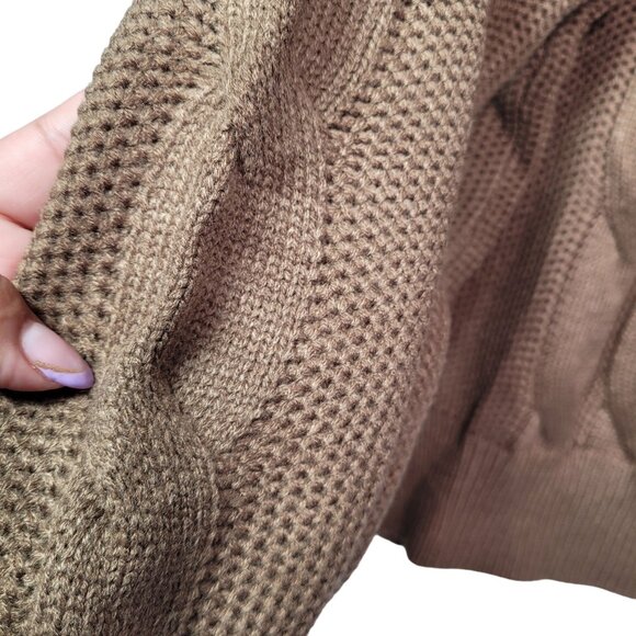 Women's Cable Knit Sweater Long Sleeve Pullover Crew-Neck Coffee Brown Medium - Picture 4 of 8